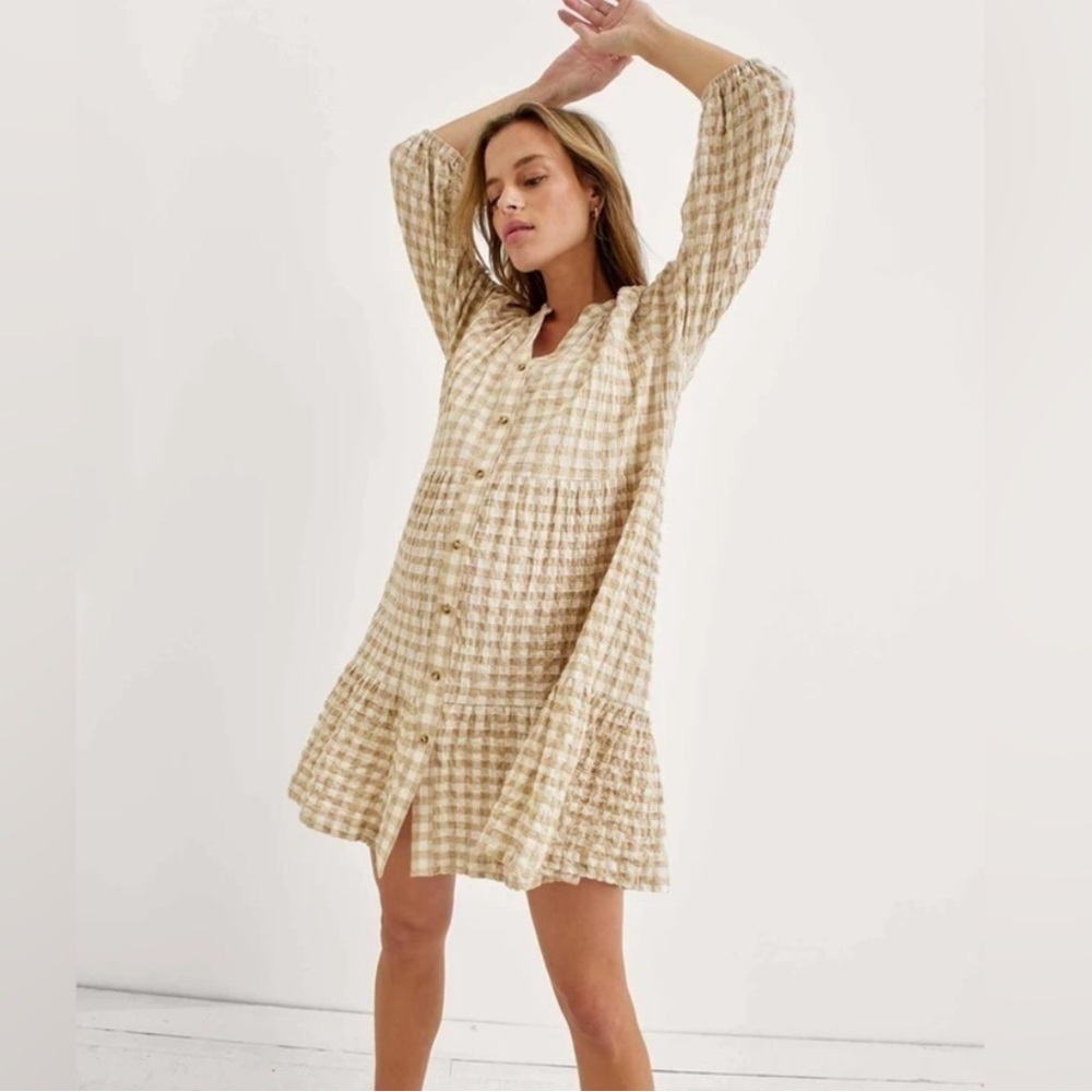 Hatch Beige gingham - aurora dress size 1